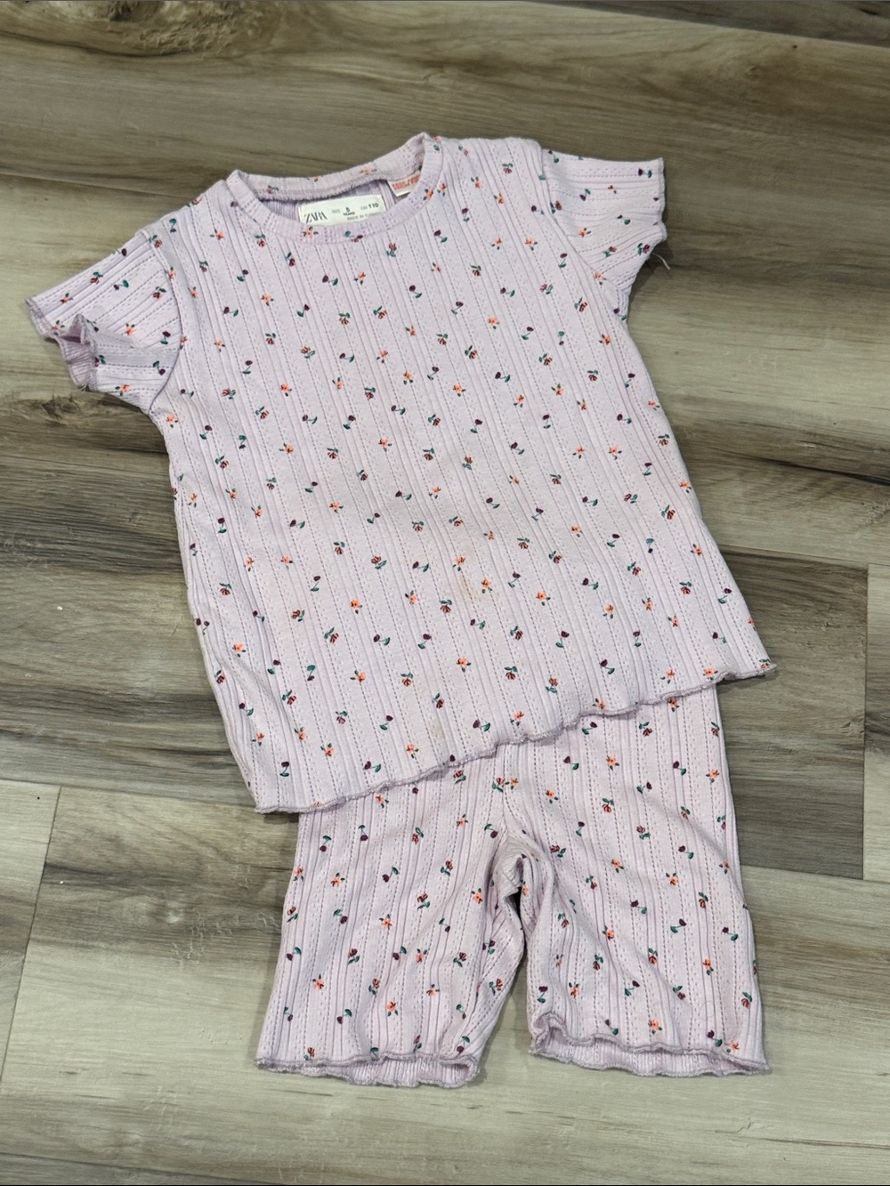Zara Lavender Ribbed Floral Short Sleeve Set